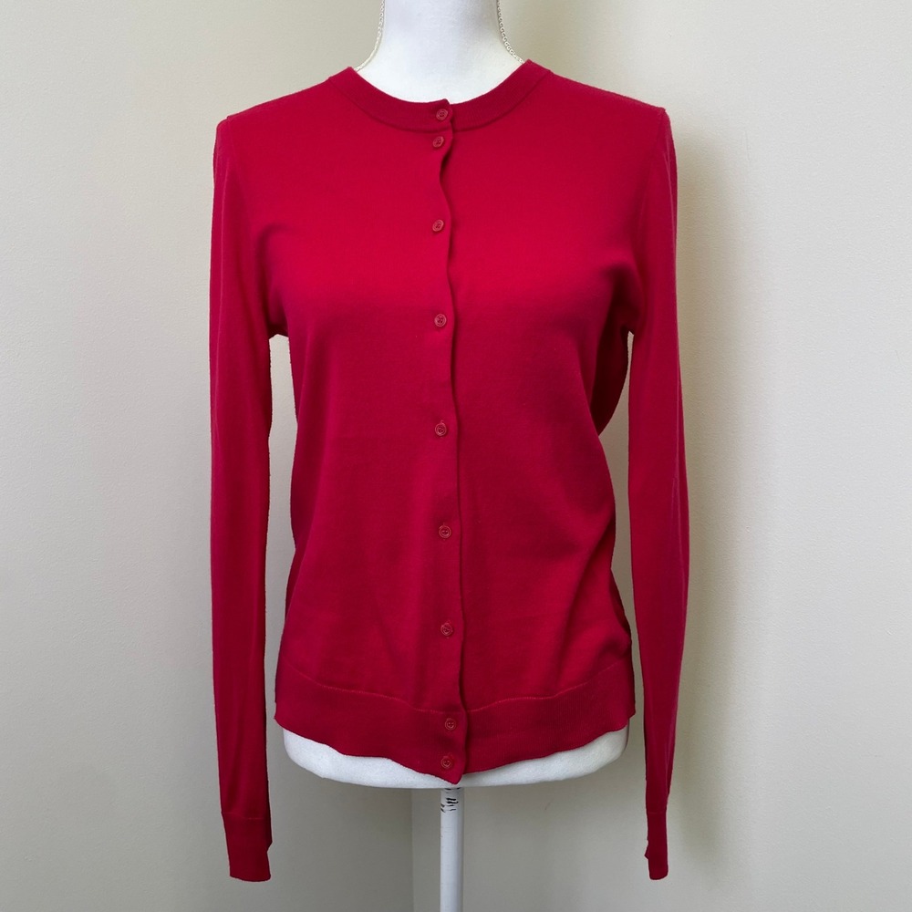 J. Crew Mercantile Cotton Red Crew Neck Button Front Cardigan Sweater
